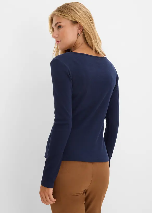 Kurzes Rippshirt mit reiner Bio-Baumwolle in blau von hinten (im Anschnitt) - bonprix