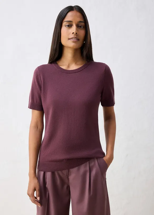 Feinstrickpullover aus weichem Woll-Mix in lila von vorne (im Anschnitt) - bonprix Feinstrickpullover aus weichem Woll-Mix in lila von vorne (im Anschnitt) - bonprix