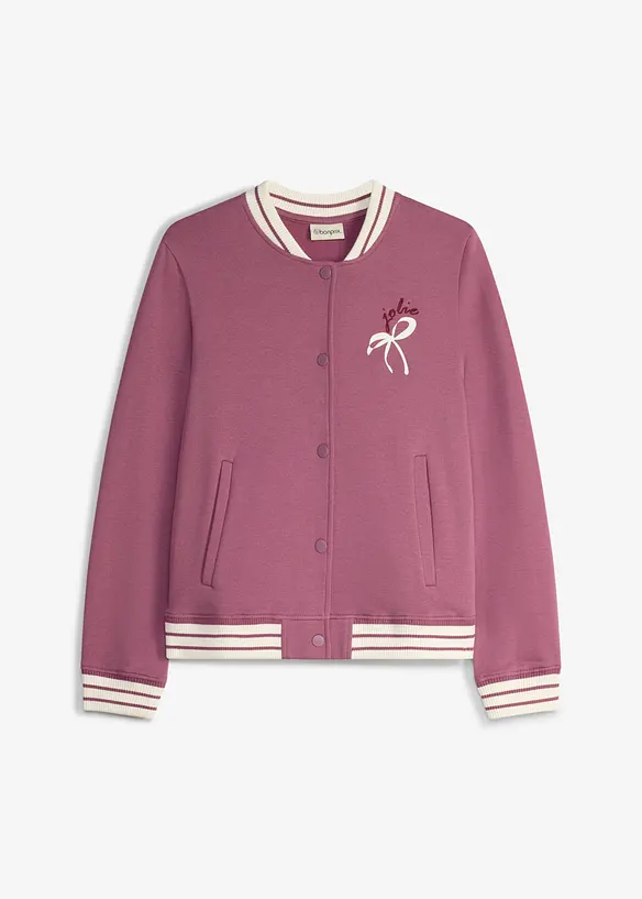 Sweatjacke aus reiner Bio-Baumwolle in lila von vorne - bonprix