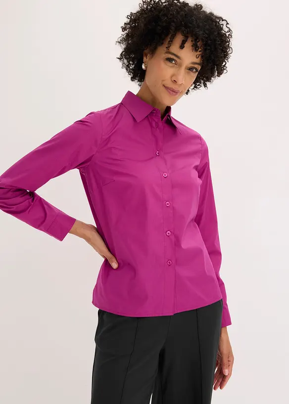 Popeline-Hemdbluse aus Baumwoll-Mix in lila von vorne (im Anschnitt) - bonprix
