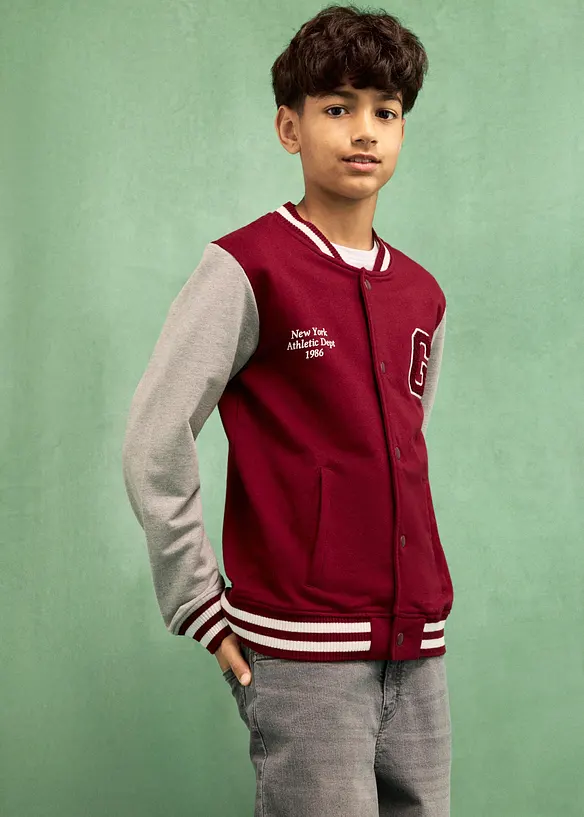 College-Sweatjacke mit weicher Baumwolle in rot von vorne (im Anschnitt) - bonprix