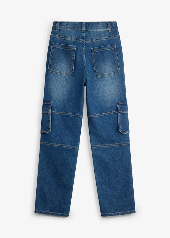 Loose-Fit-Cargojeans mit verstellbarem Bund, Straight in blau von hinten - bonprix Loose-Fit-Cargojeans mit verstellbarem Bund, Straight in blau von hinten - bonprix