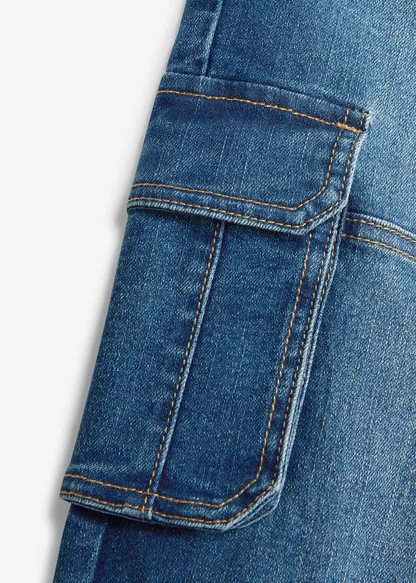 Loose-Fit-Cargojeans mit verstellbarem Bund, Straight in blau - bonprix Loose-Fit-Cargojeans mit verstellbarem Bund, Straight in blau - bonprix
