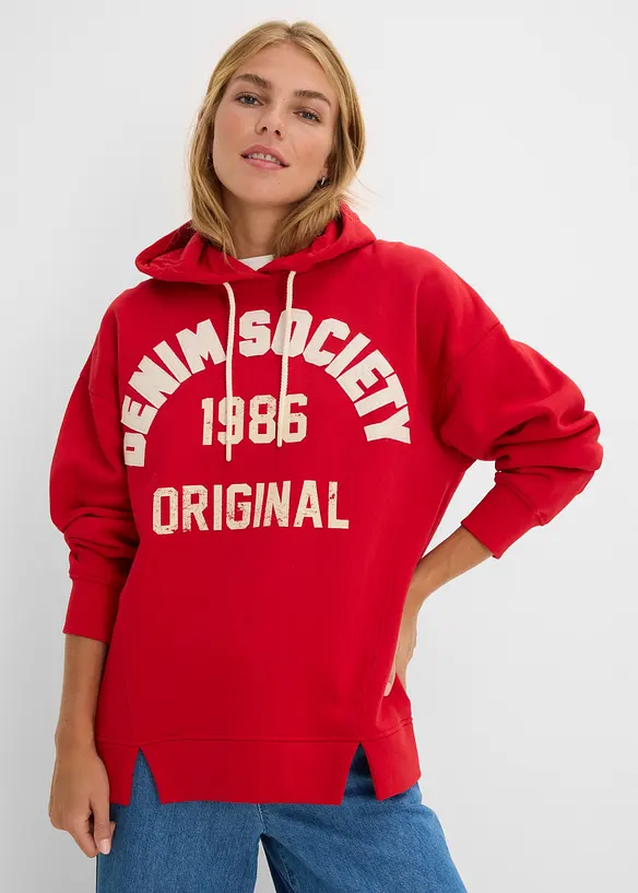 Oversize Hoodie aus reiner Baumwolle in rot von vorne (im Anschnitt) - bonprix Oversize Hoodie aus reiner Baumwolle in rot von vorne (im Anschnitt) - bonprix