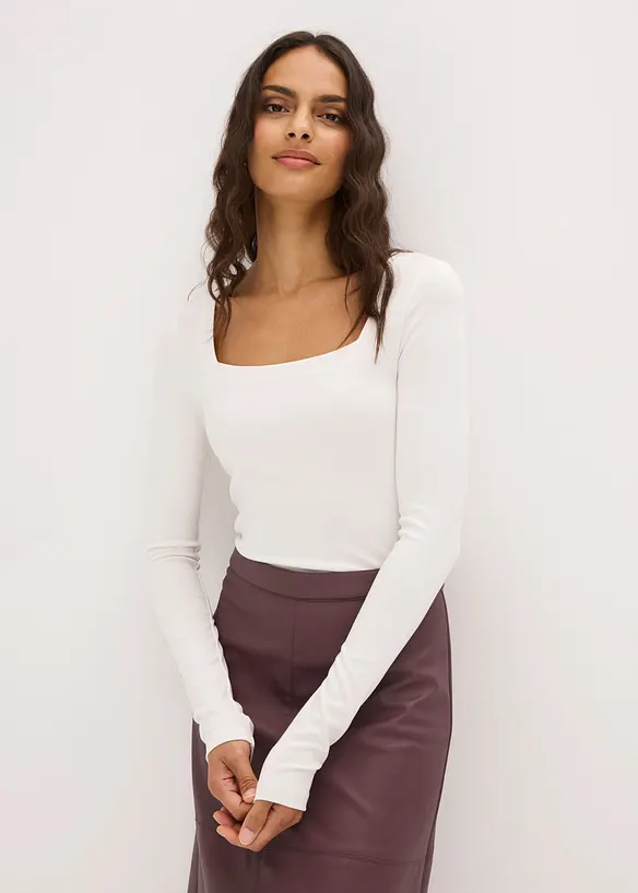 Langarmshirt mit Carré-Ausschnitt in weiß von vorne (im Anschnitt) - bonprix Langarmshirt mit Carré-Ausschnitt in weiß von vorne (im Anschnitt) - bonprix