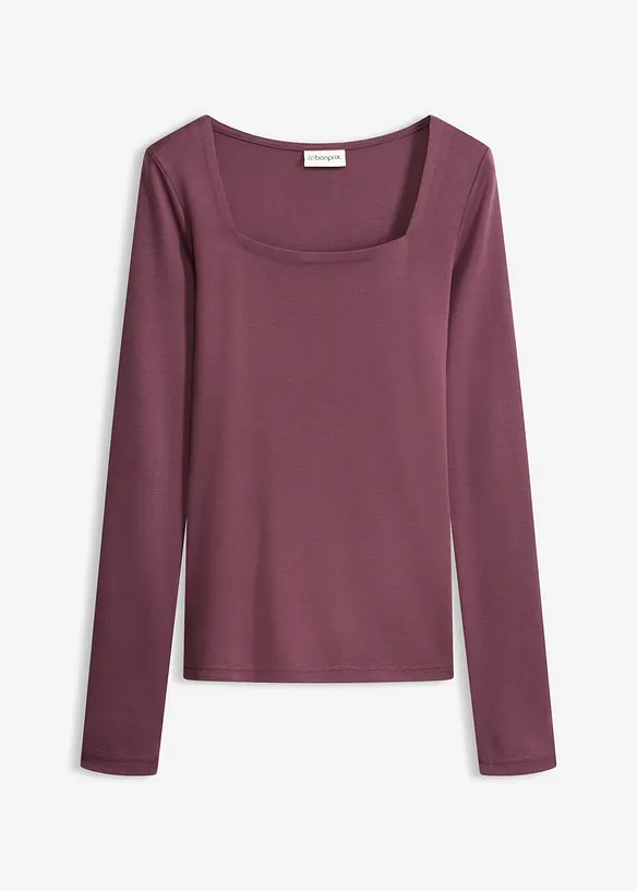Langarmshirt mit Carré-Ausschnitt in lila von vorne - bonprix