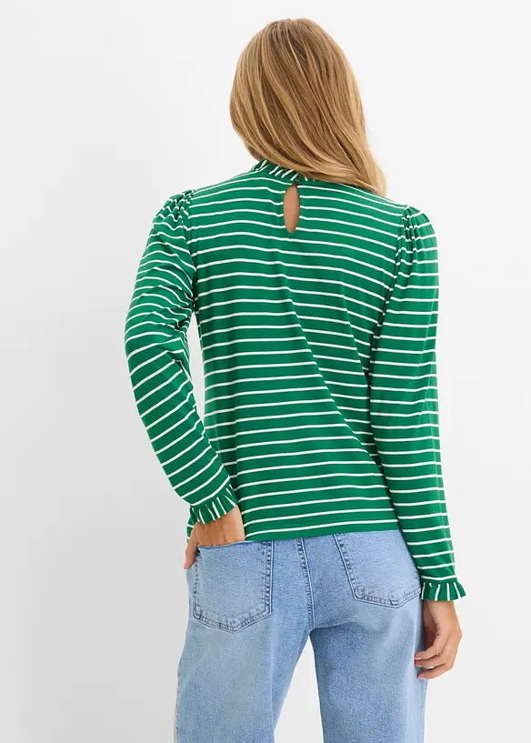 Langarmshirt mit Rüschen in grün von hinten (im Anschnitt) - bonprix
