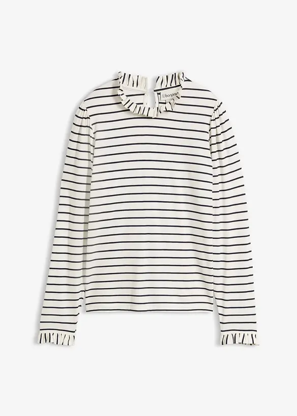 Langarmshirt mit Rüschen in weiß von vorne - bonprix Langarmshirt mit Rüschen in weiß von vorne - bonprix
