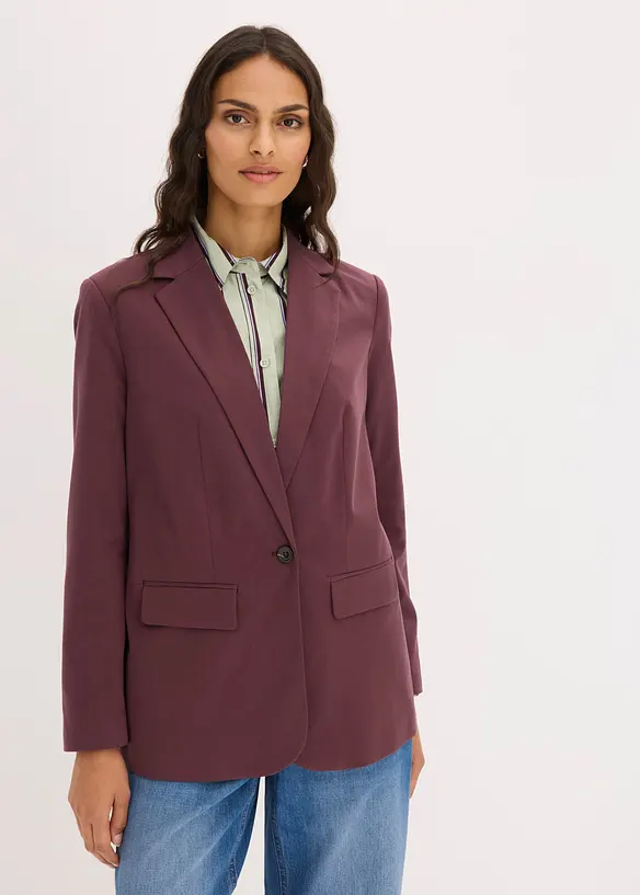 Long-Blazer in lila von vorne (im Anschnitt) - bonprix Long-Blazer in lila von vorne (im Anschnitt) - bonprix