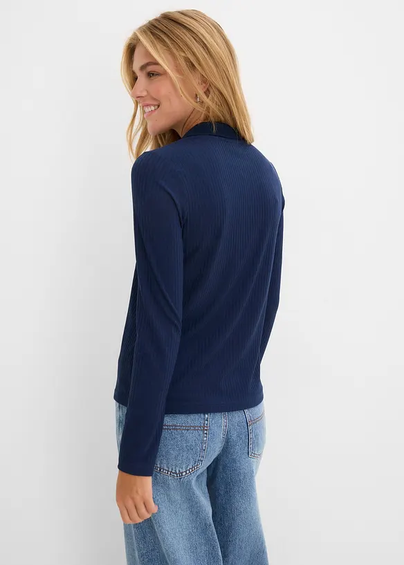 Geripptes Poloshirt in blau von hinten (im Anschnitt) - bonprix Geripptes Poloshirt in blau von hinten (im Anschnitt) - bonprix