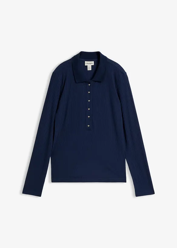 Geripptes Poloshirt in blau von vorne - bonprix Geripptes Poloshirt in blau von vorne - bonprix