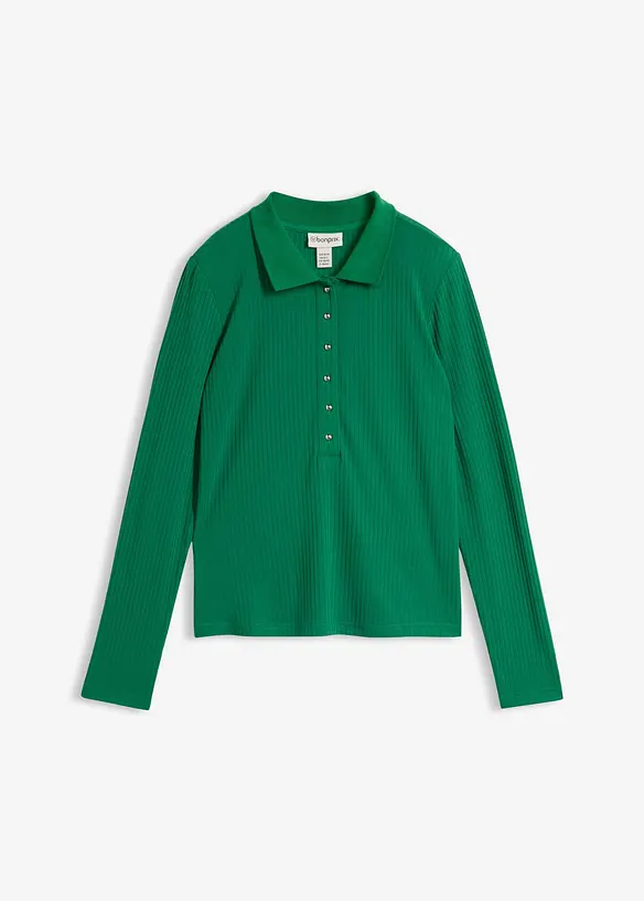 Geripptes Poloshirt in grün von vorne - bonprix