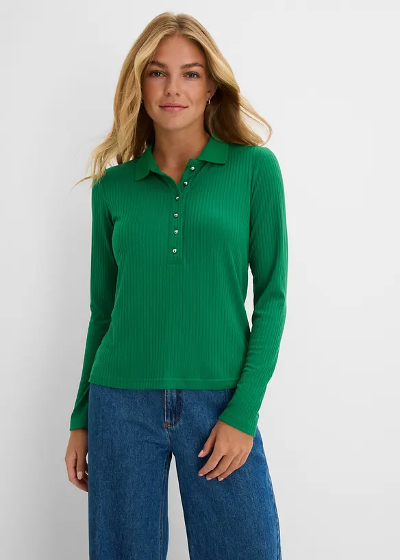 Geripptes Poloshirt in grün von vorne (im Anschnitt) - bonprix