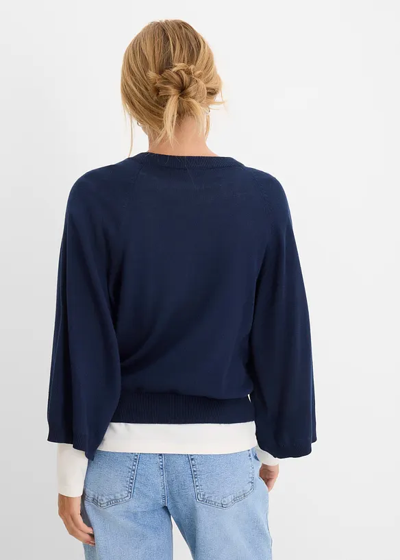 Oversized Feinstrickpullover in blau von hinten (im Anschnitt) - bonprix