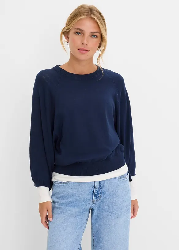 Oversized Feinstrickpullover in blau von vorne (im Anschnitt) - bonprix