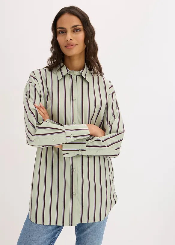 Hemdbluse aus Baumwoll-Mix in grün von vorne (im Anschnitt) - bonprix