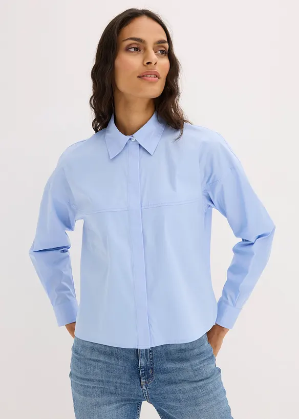 Hemdbluse aus Baumwoll-Mix in blau von vorne (im Anschnitt) - bonprix Hemdbluse aus Baumwoll-Mix in blau von vorne (im Anschnitt) - bonprix