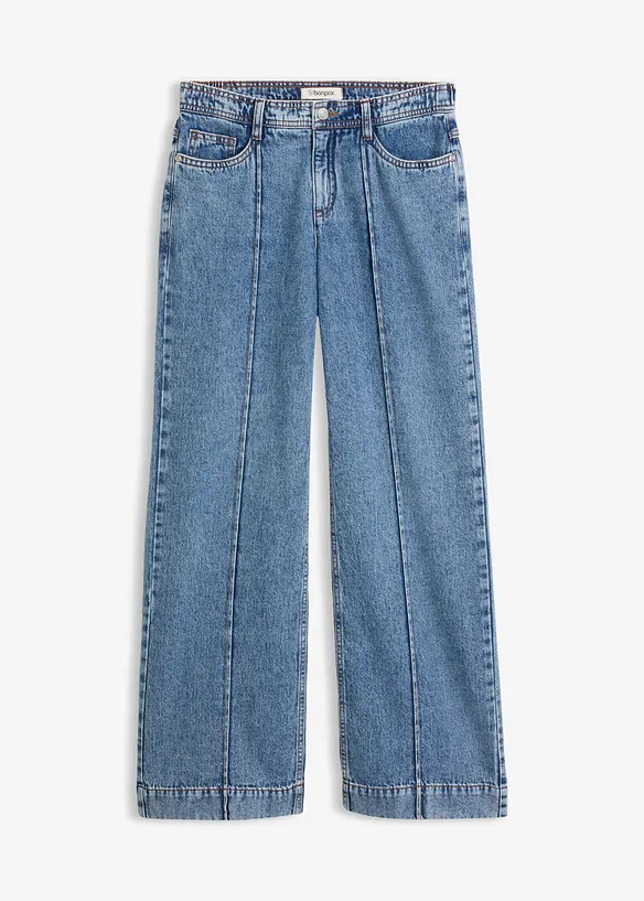 Leichte Wide-Leg-Jeans Mid Waist in blau von vorne - bonprix