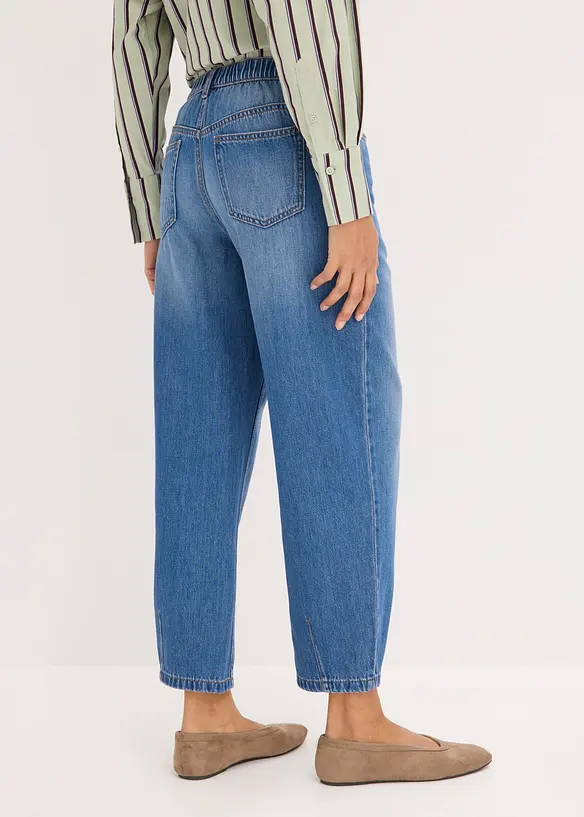 Leichte Barrel-Jeans Mid Waist cropped in blau von hinten - bonprix Leichte Barrel-Jeans Mid Waist cropped in blau von hinten - bonprix