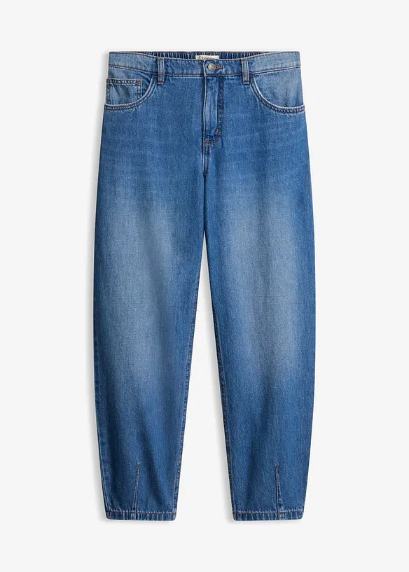Leichte Barrel-Jeans Mid Waist cropped in blau von vorne - bonprix Leichte Barrel-Jeans Mid Waist cropped in blau von vorne - bonprix