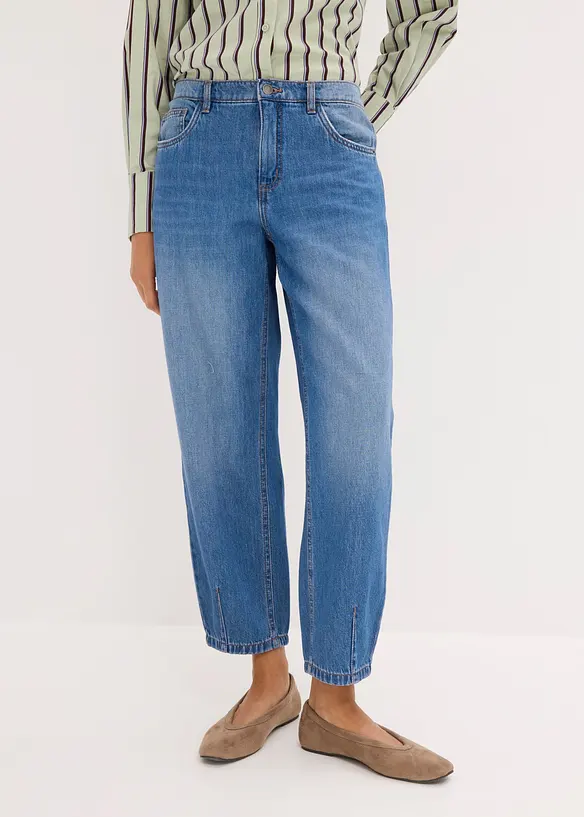 Leichte Barrel-Jeans Mid Waist cropped in blau von vorne - bonprix Leichte Barrel-Jeans Mid Waist cropped in blau von vorne - bonprix