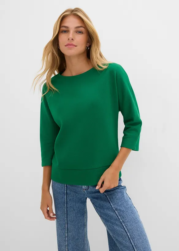 Strukturiertes Interlock-Shirt aus Baumwoll-Mix in grün von vorne (im Anschnitt) - bonprix Strukturiertes Interlock-Shirt aus Baumwoll-Mix in grün von vorne (im Anschnitt) - bonprix