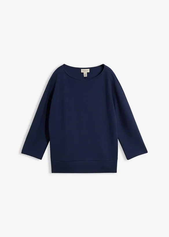 Strukturiertes Interlock-Shirt aus Baumwoll-Mix in blau von vorne - bonprix