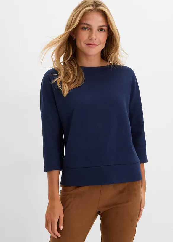 Strukturiertes Interlock-Shirt aus Baumwoll-Mix in blau von vorne (im Anschnitt) - bonprix