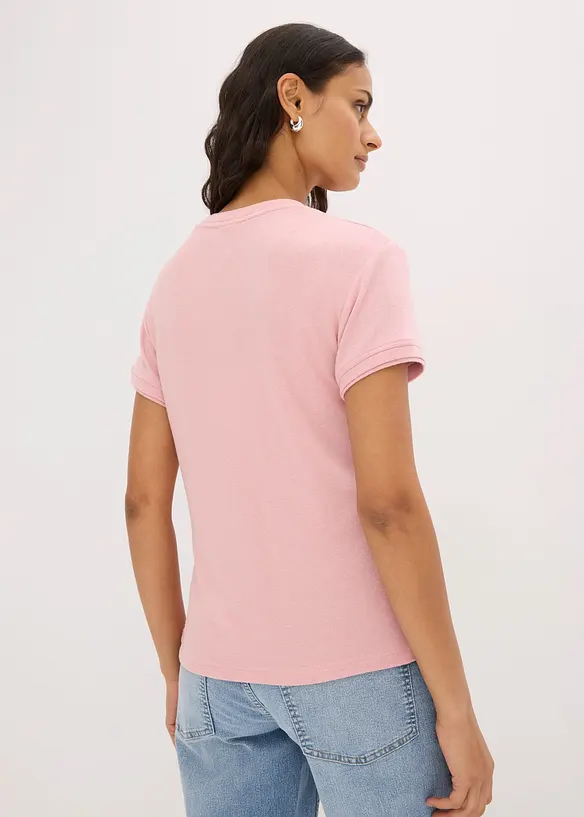 T-Shirt in 2-in-1-Optik aus Viskose-Mix in rosa von hinten (im Anschnitt) - bonprix