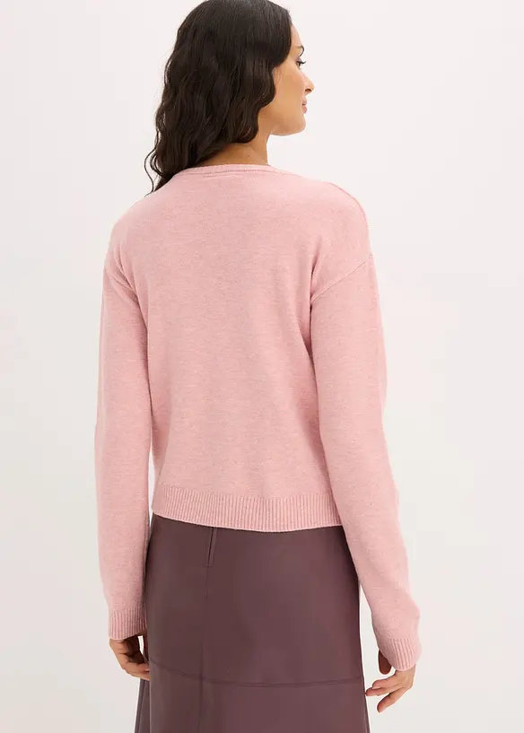 Strickjacke aus softem Viskose-Mix in rosa von hinten (im Anschnitt) - bonprix Strickjacke aus softem Viskose-Mix in rosa von hinten (im Anschnitt) - bonprix