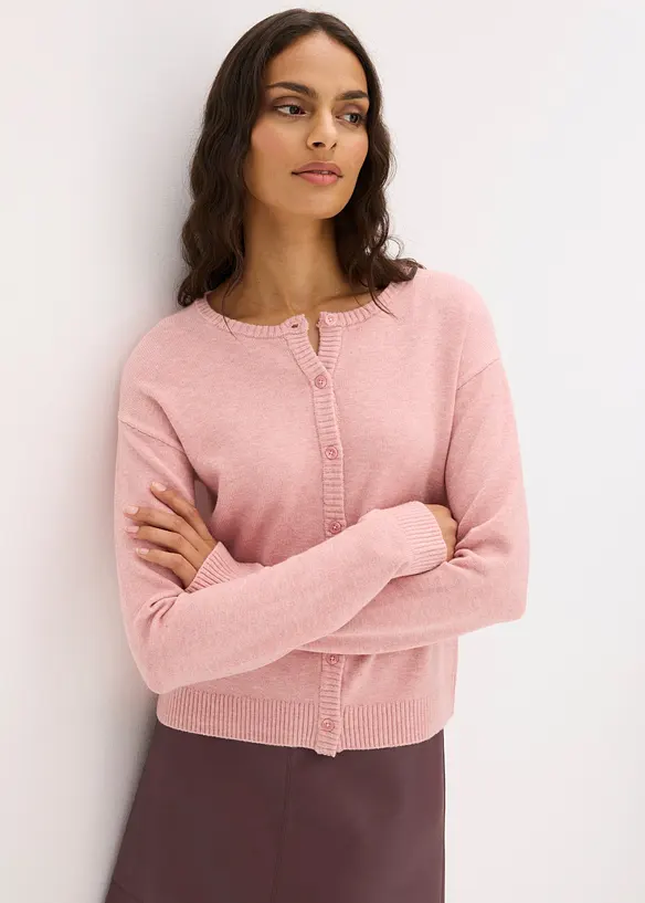 Strickjacke aus softem Viskose-Mix in rosa von vorne (im Anschnitt) - bonprix Strickjacke aus softem Viskose-Mix in rosa von vorne (im Anschnitt) - bonprix