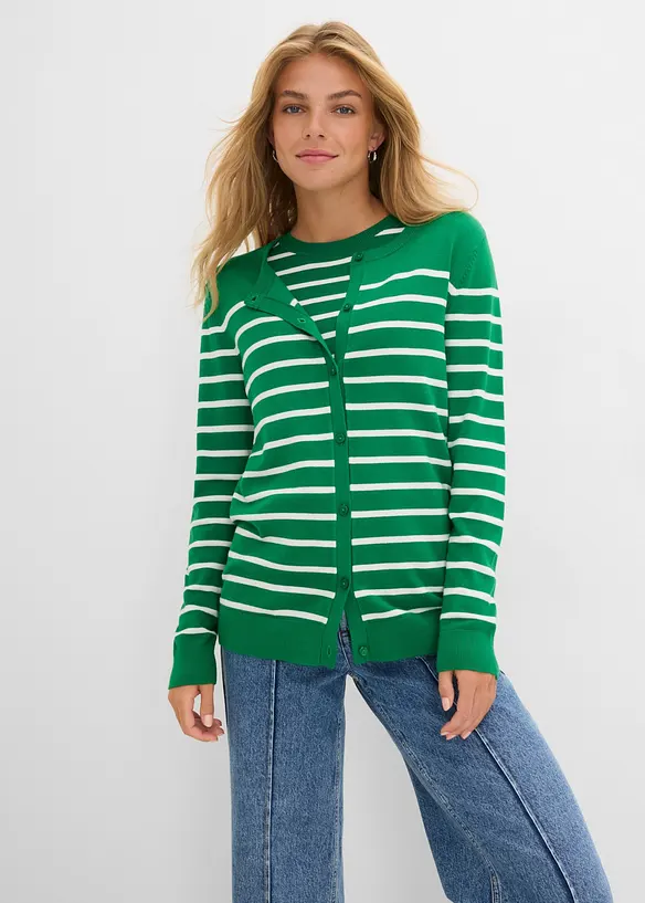 Feinstrickjacke aus weichem Viskose-Mix in grün von vorne (im Anschnitt) - bonprix Feinstrickjacke aus weichem Viskose-Mix in grün von vorne (im Anschnitt) - bonprix