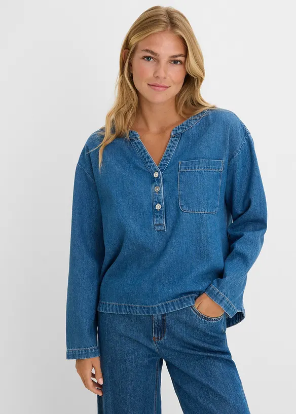 Leichte Jeansbluse-Tunika in blau von vorne (im Anschnitt) - bonprix Leichte Jeansbluse-Tunika in blau von vorne (im Anschnitt) - bonprix