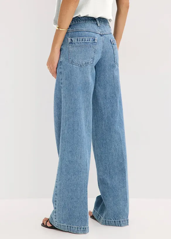 Wide-Leg-Jeans Mid Waist, Low Stretch in blau von hinten - bonprix Wide-Leg-Jeans Mid Waist, Low Stretch in blau von hinten - bonprix