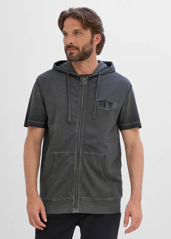 Kapuzen-Sweatweste aus reiner Baumwolle in schwarz von vorne (im Anschnitt) - bonprix