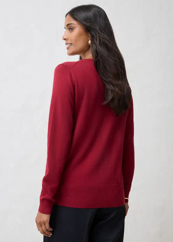 Feinstrickjacke aus weichem Woll-Mix in rot von hinten (im Anschnitt) - bonprix Feinstrickjacke aus weichem Woll-Mix in rot von hinten (im Anschnitt) - bonprix