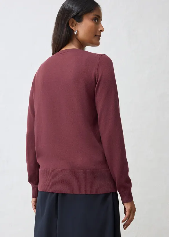 Feinstrickjacke aus weichem Woll-Mix in lila von hinten (im Anschnitt) - bonprix Feinstrickjacke aus weichem Woll-Mix in lila von hinten (im Anschnitt) - bonprix
