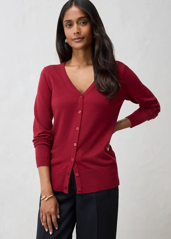 Feinstrickjacke aus weichem Woll-Mix in rot von vorne (im Anschnitt) - bonprix Feinstrickjacke aus weichem Woll-Mix in rot von vorne (im Anschnitt) - bonprix