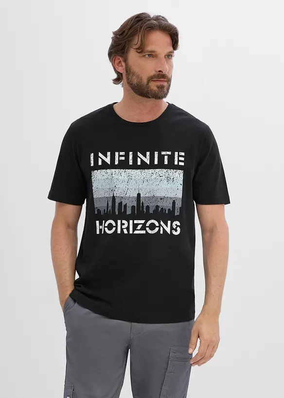 T-Shirt aus reiner Bio-Baumwolle in schwarz von vorne (im Anschnitt) - bonprix