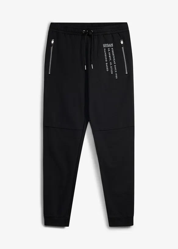 Jogginghose mit sportivem Druck aus reiner Baumwolle in schwarz von vorne - bonprix Jogginghose mit sportivem Druck aus reiner Baumwolle in schwarz von vorne - bonprix