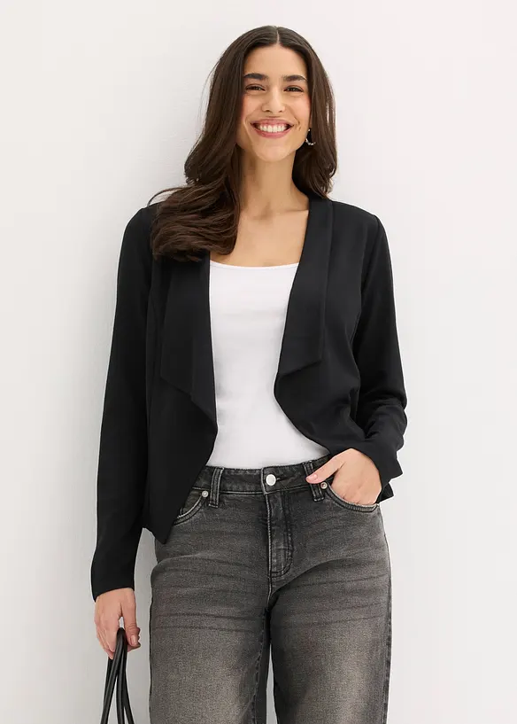 Jersey-Blazer aus feiner Viskose in schwarz von vorne (im Anschnitt) - bonprix