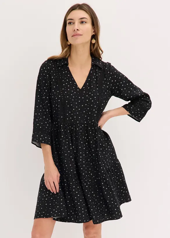 Kurzes Kleid aus Viskose-Mix in schwarz von vorne (Totalaufnahme) - bonprix Kurzes Kleid aus Viskose-Mix in schwarz von vorne (Totalaufnahme) - bonprix