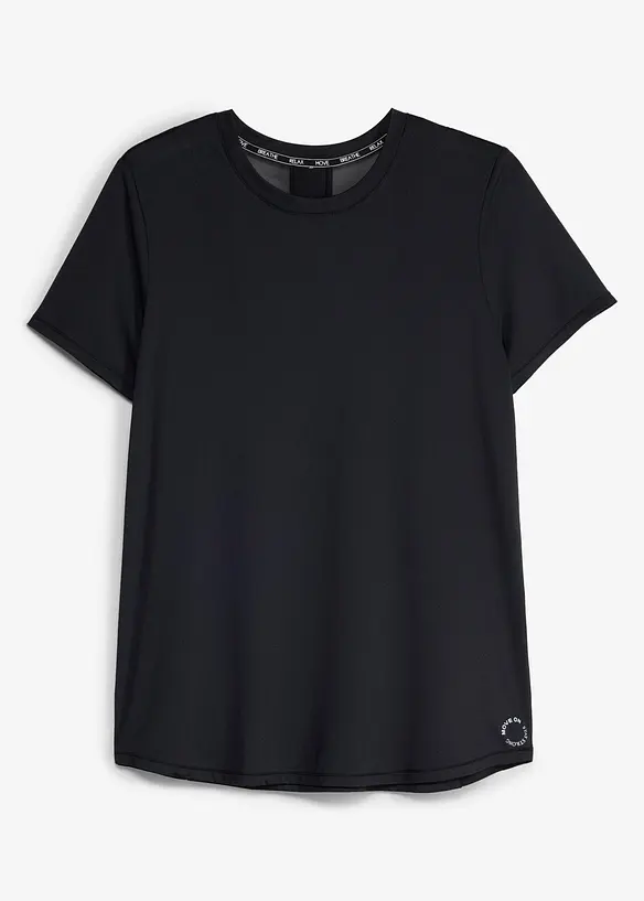 Ultraleichtes Sport-Top mit Mesheinsatz, schnelltrocknend in schwarz von vorne - bonprix Ultraleichtes Sport-Top mit Mesheinsatz, schnelltrocknend in schwarz von vorne - bonprix