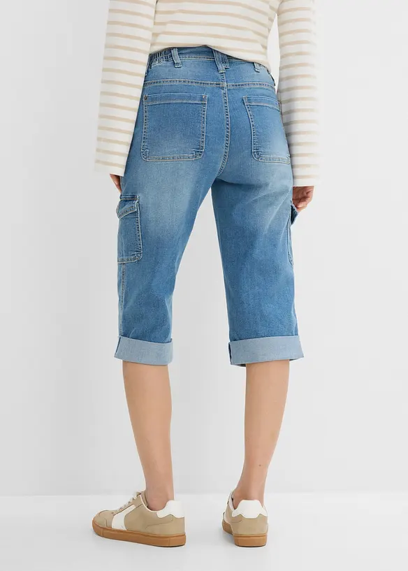 Cargo-Jeans, Mid Waist, Stretch in blau von hinten - bonprix Cargo-Jeans, Mid Waist, Stretch in blau von hinten - bonprix