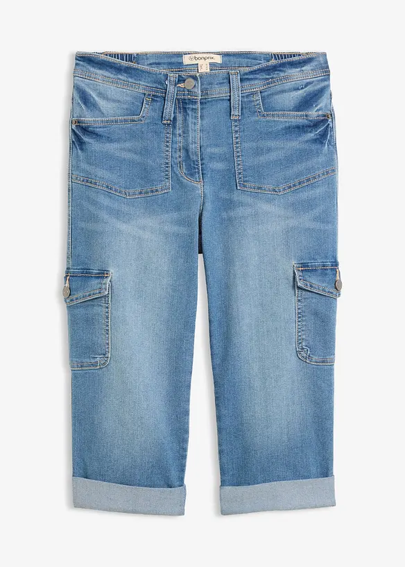 Cargo-Jeans, Mid Waist, Stretch in blau von vorne - bonprix Cargo-Jeans, Mid Waist, Stretch in blau von vorne - bonprix