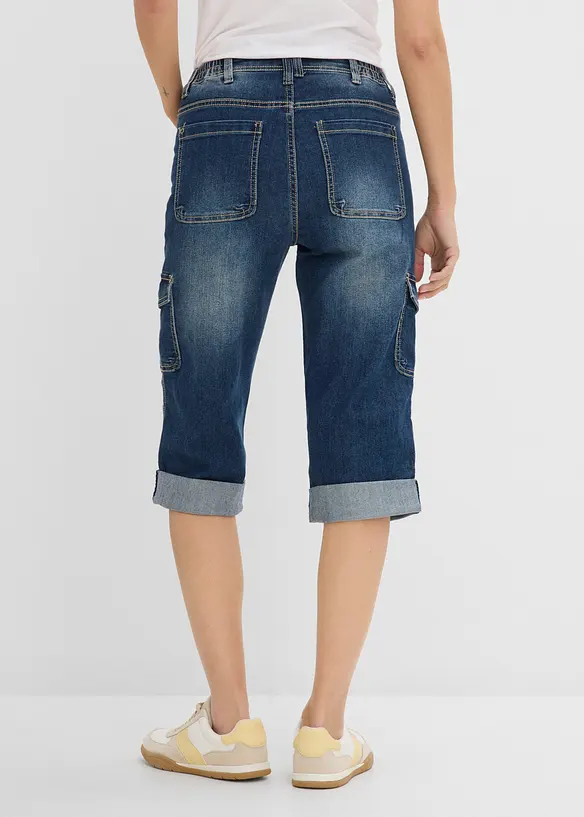 Cargo-Jeans, Mid Waist, Stretch in blau von hinten - bonprix Cargo-Jeans, Mid Waist, Stretch in blau von hinten - bonprix