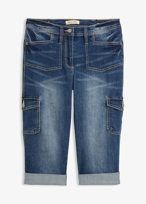 Cargo-Jeans, Mid Waist, Stretch in blau von vorne - bonprix Cargo-Jeans, Mid Waist, Stretch in blau von vorne - bonprix