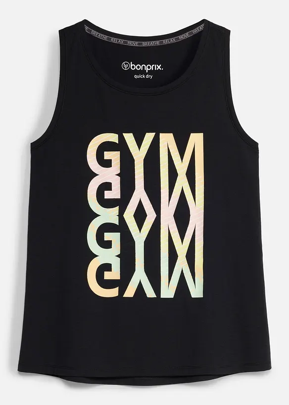 Schnelltrocknendes Sport-Top mit Racerback in schwarz von vorne - bonprix