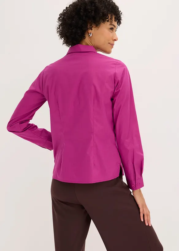 Popeline-Hemdbluse aus Baumwoll-Mix in lila von hinten (im Anschnitt) - bonprix