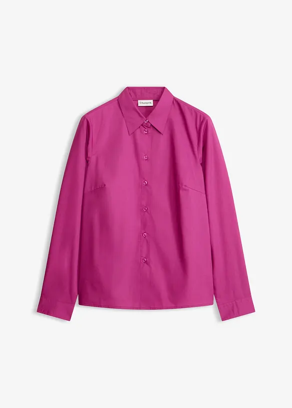 Popeline-Hemdbluse aus Baumwoll-Mix in lila von vorne - bonprix